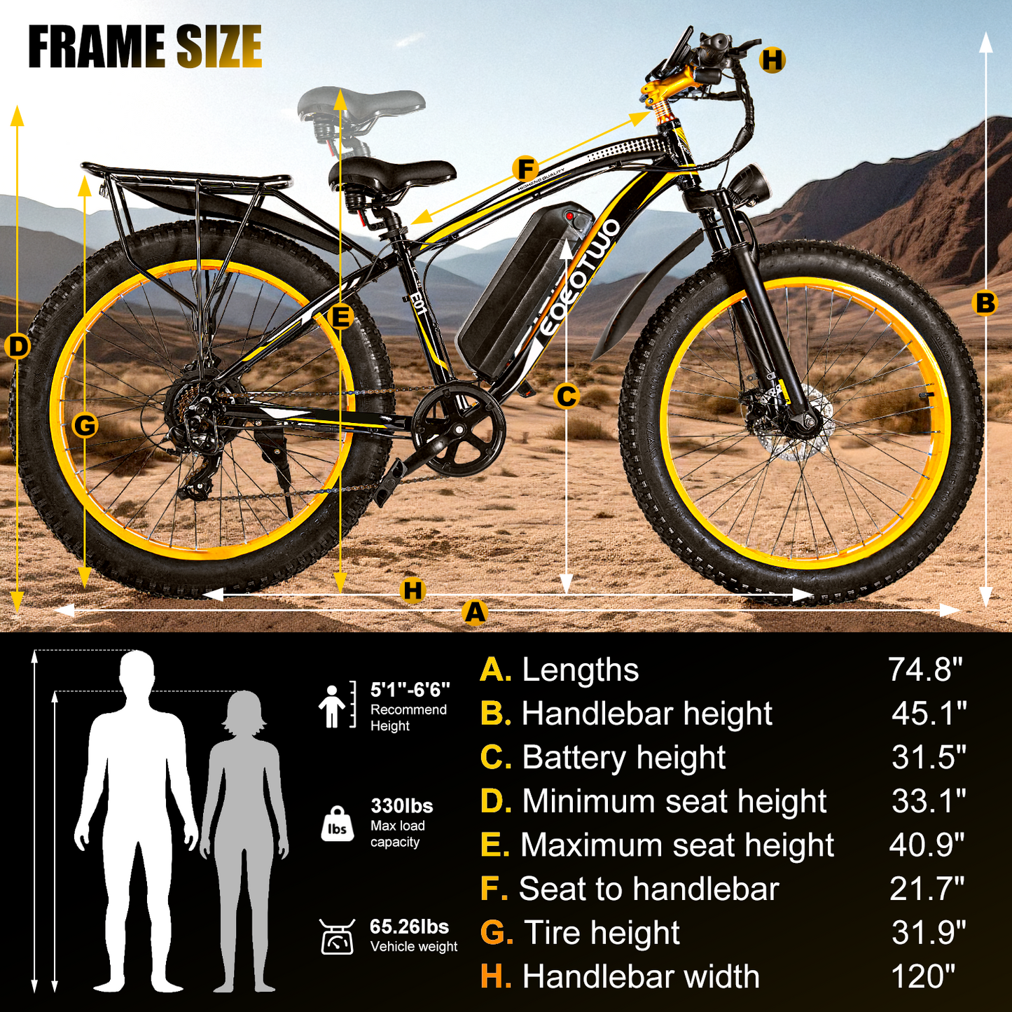 EOEOTWO E01 26" Fat Tire 1000W Electric Bike