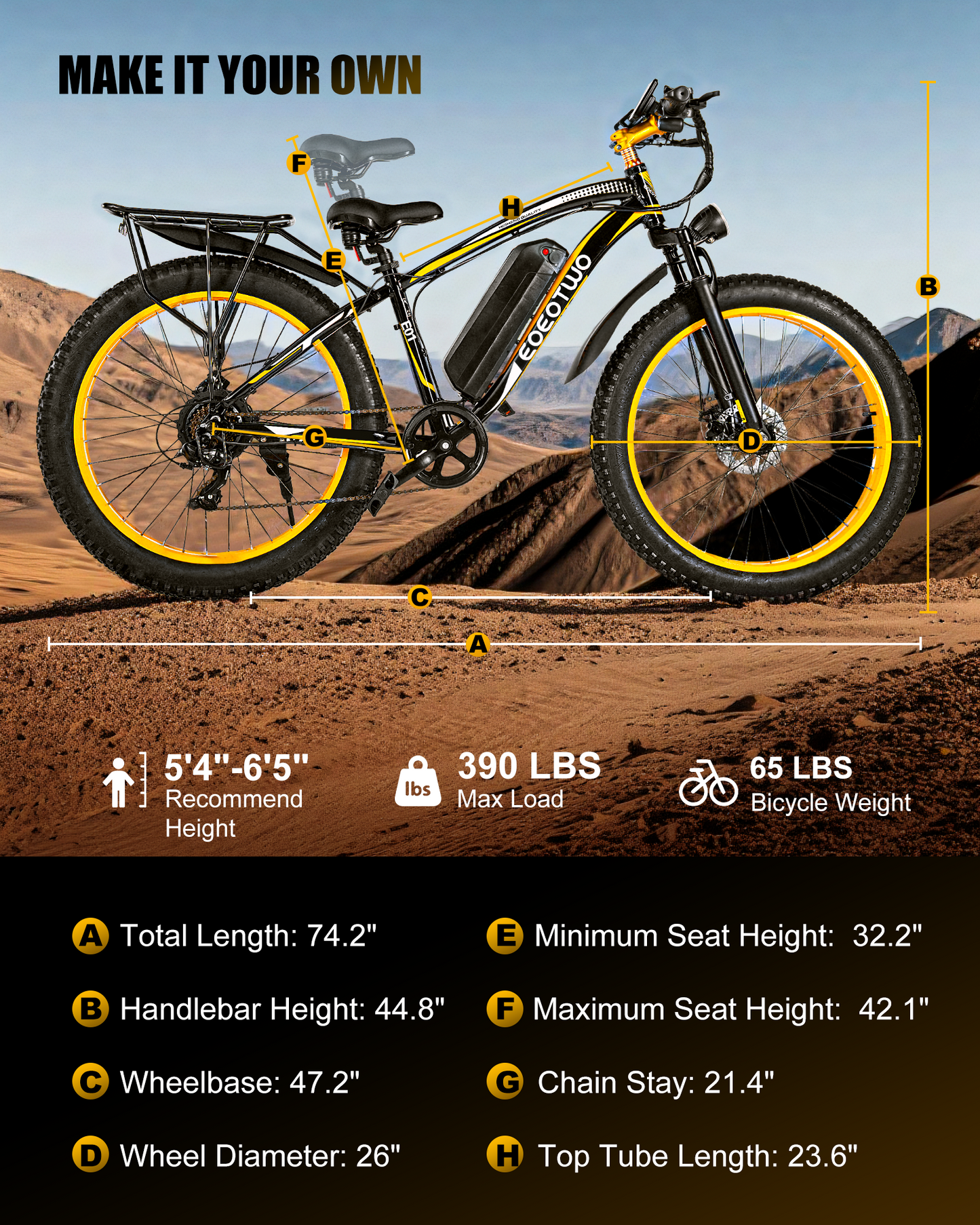 EOEOTWO 26" Fat Tire 1000W Electric Bike