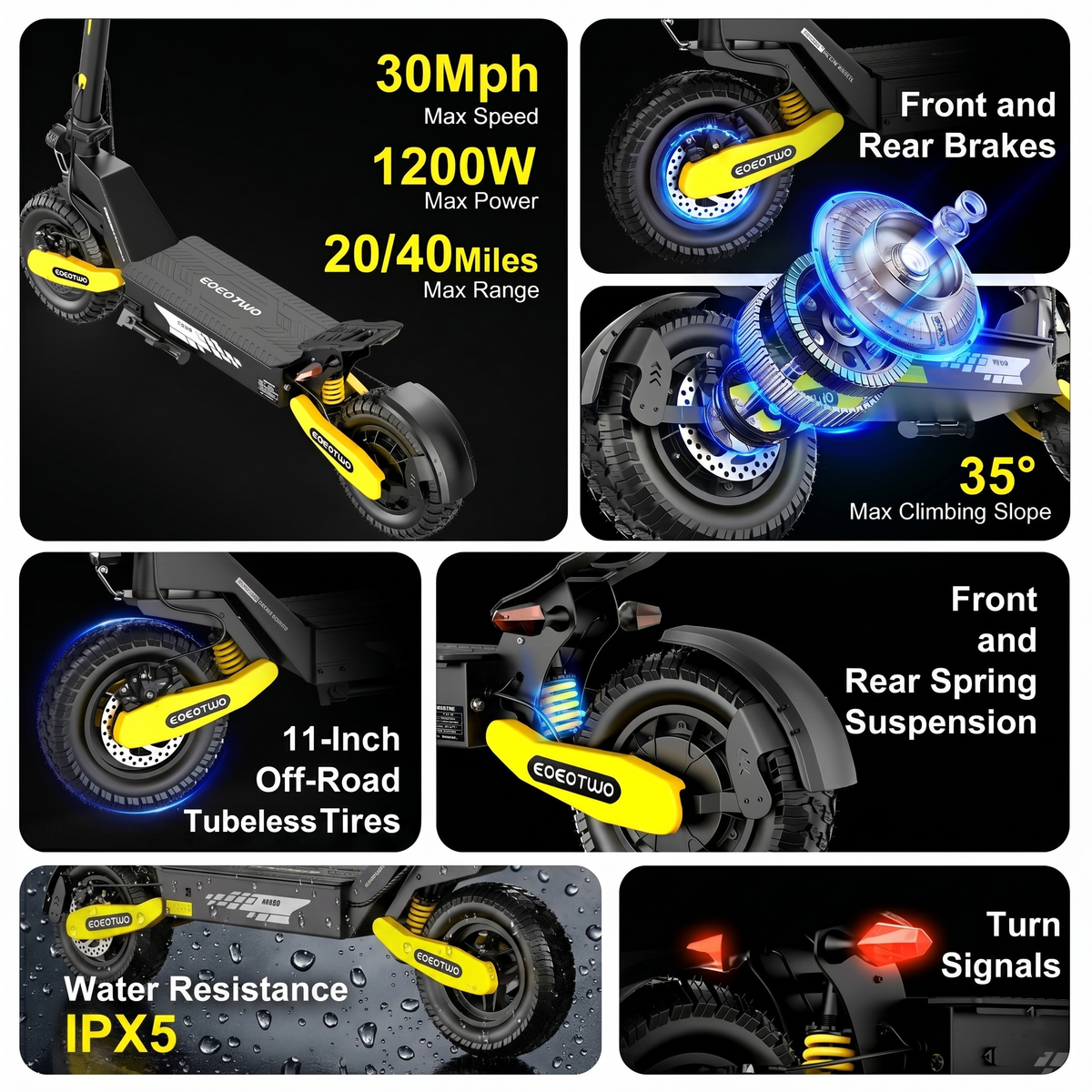 EOEOTWO GT06 624Wh Battery Electric Scooter Yellow