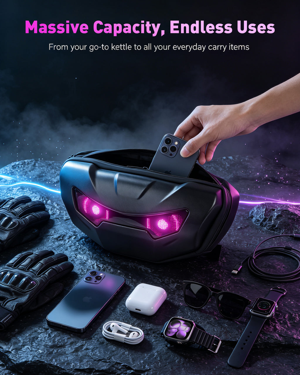 Electric Scooter Bag Bluetooth App-Controlled Light-Up Screen w/LED Pixel Display