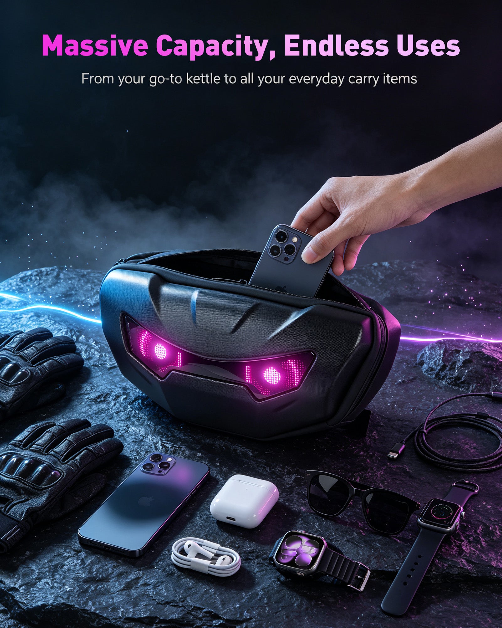 Electric Scooter Bag Bluetooth App-Controlled Light-Up Screen w/LED Pixel Display