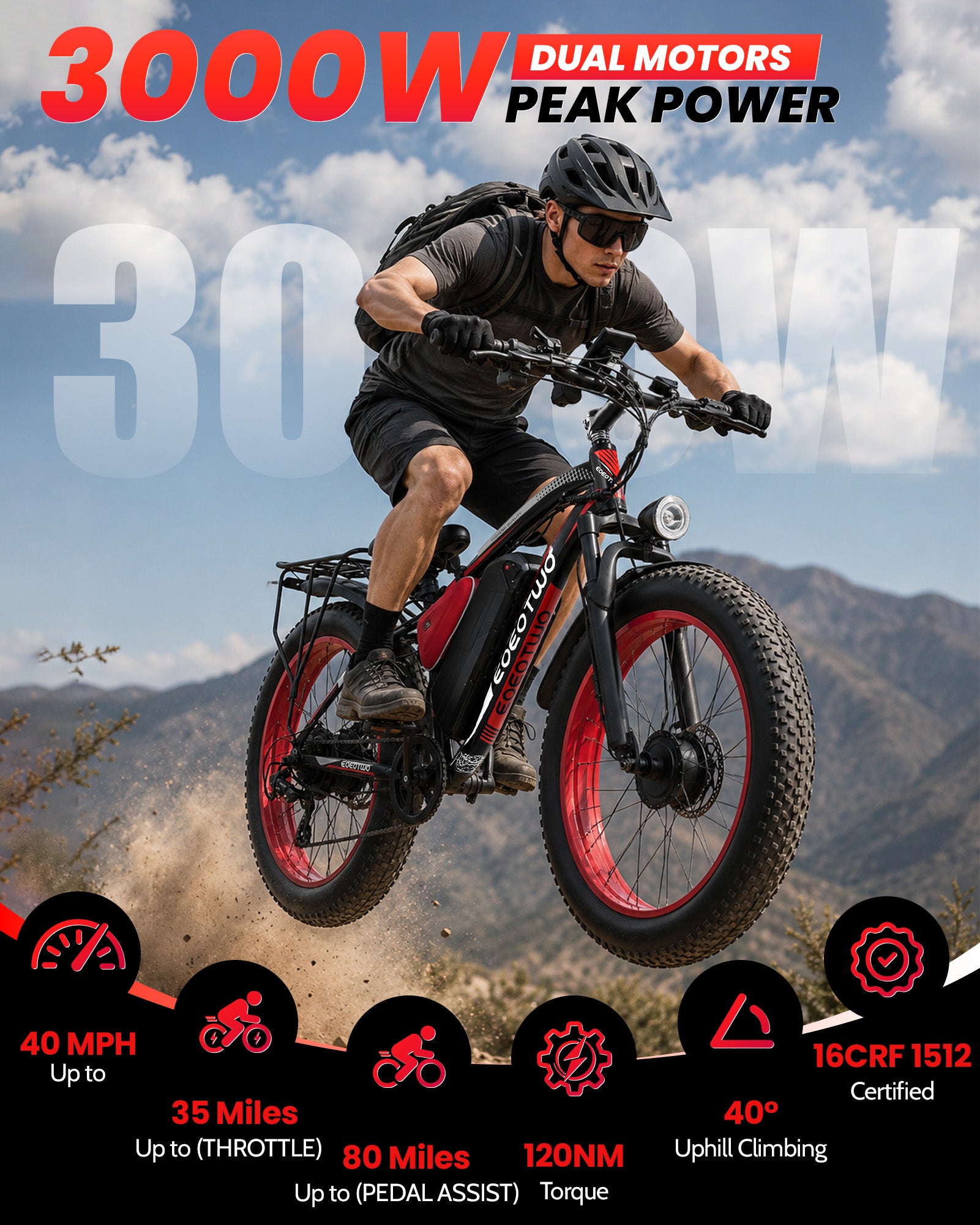 EOEOTWO E01 MAX 3000W 48V 23AH Electric Bike