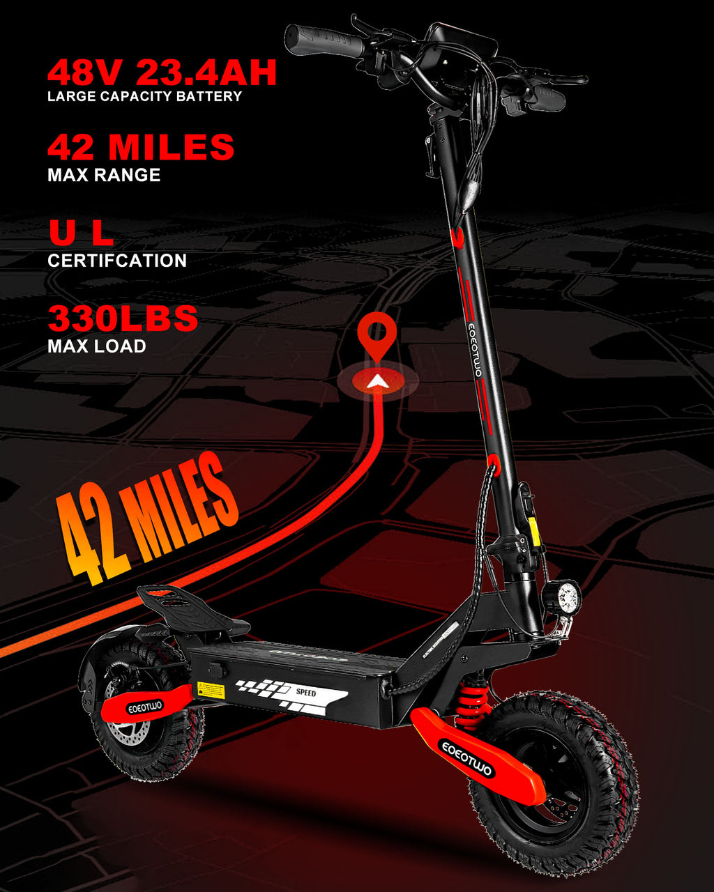 EOEOTWO GT06 48V 23.4Ah Electric Scooter Red